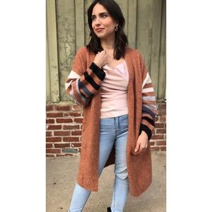 WISHLIST Long Open Cardigan Stipe Sleeves NWT S/M